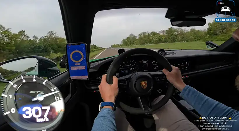 Porsche 911 Carrera GTS a 193 mph en la Autobahn